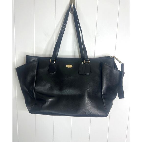 COACH Black Crossgrain Leather Diaper Baby Bag Large Tote F57786 - Picture 1 of 11